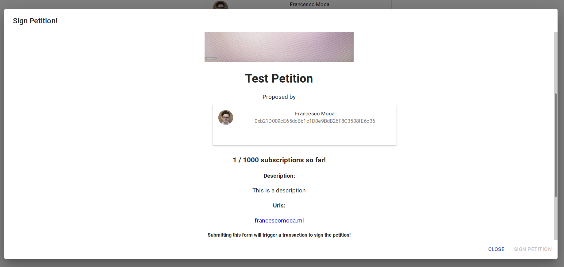 Screenshot of the dSignThis petition interface.